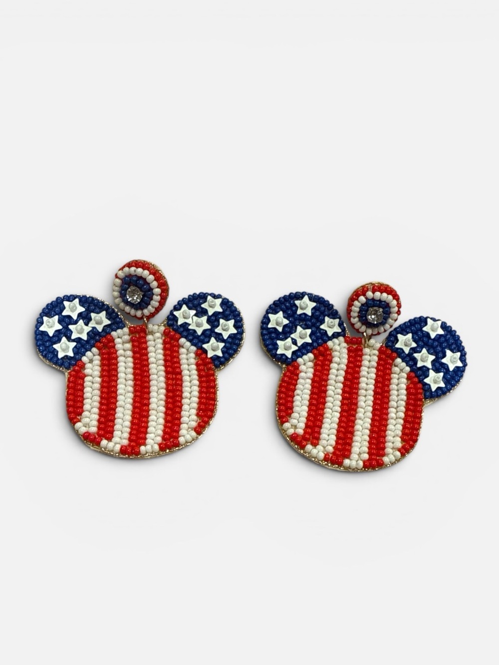 Beaded Patriotic Mickey-Style Earrings - Red, White & Blue